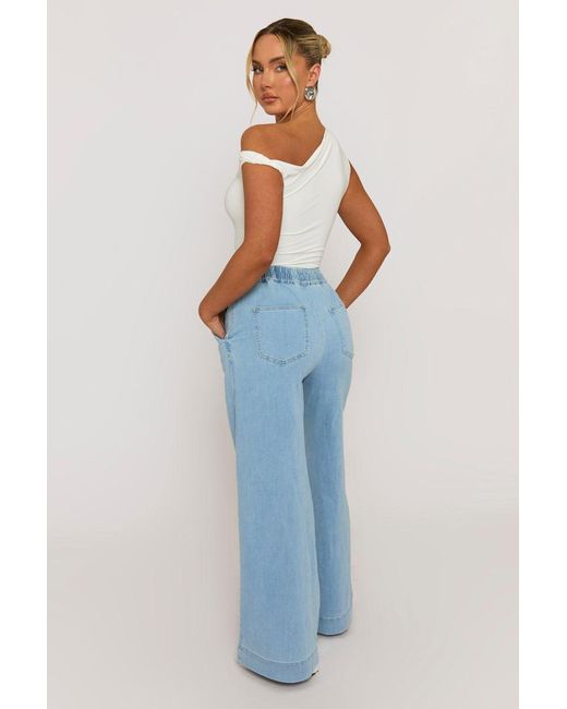 Rebellious Fashion Blue Light Wash Elasticated Waist Wide Leg Jeans