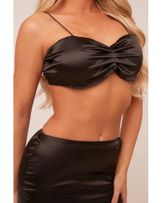 Rebellious Fashion Black Satin Cropped Top & Maxi Skirt Co-Ord Set