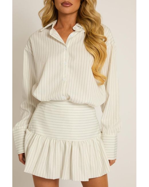 Rebellious Fashion Natural Pinstripe Shirt And Puffball Skirt Co-Ord Set