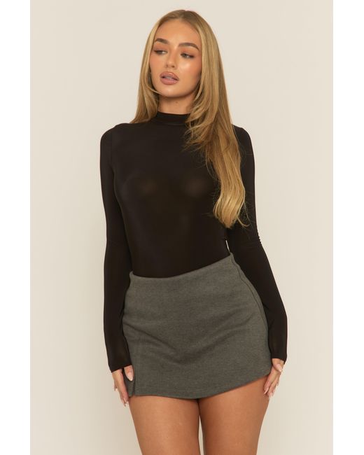 Rebellious Fashion Gray Wool Look Split Front Skort