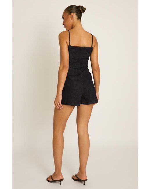 Rebellious Fashion Black Denim Skort Playsuit