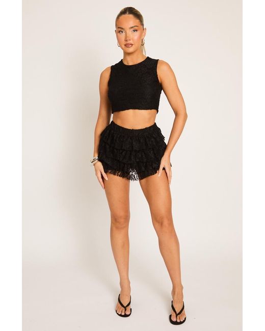 Rebellious Fashion Brown Lace Top And Ruffle Skort Co-Ord Set