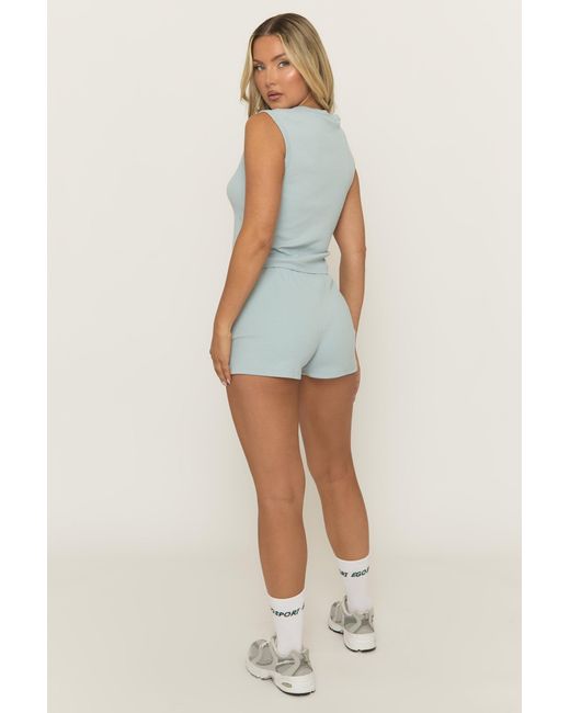 Rebellious Fashion Blue Light Sleeveless Button Front Rib Top And Short Co-Ord Set