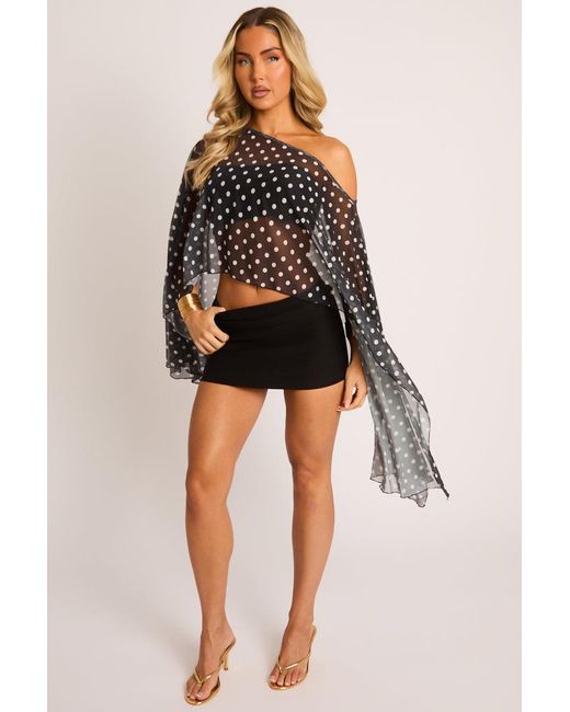 Rebellious Fashion Black Slash Neck Mesh Cape Top