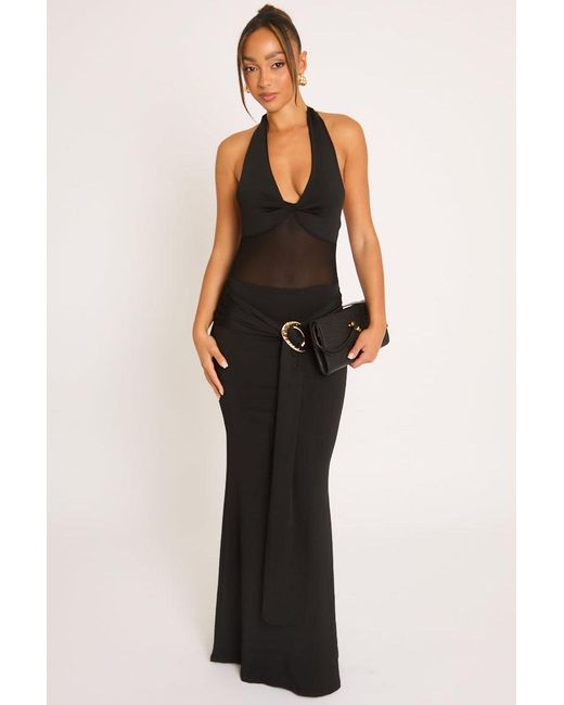 Rebellious Fashion Natural Semi Sheer Trim Detail Maxi Dress