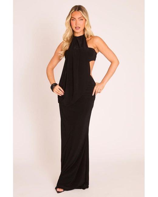 Rebellious Fashion Black Drape High Neck Maxi Dress