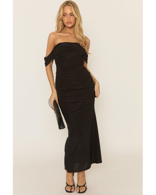Rebellious Fashion Black Bardot Drape Maxi Dress