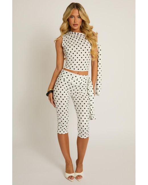 Rebellious Fashion Natural Tie Shoulder Top And Capri Pants Co-Ord Set