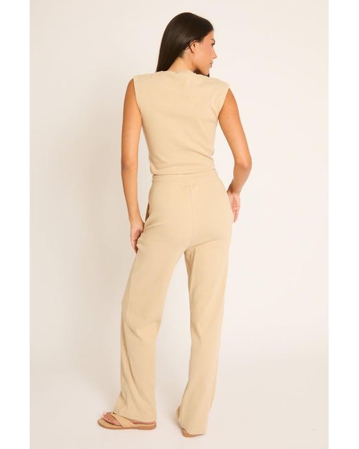 Rebellious Fashion Natural Button Front Top And Trouser Loungewear Co-Ord Set