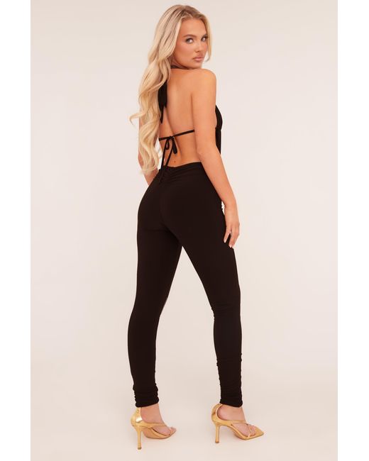 Rebellious Fashion Black Plunge Halter Neck Jumpsuit