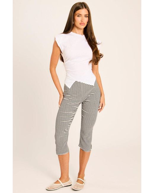 Rebellious Fashion Natural Gingham Print Split Hem Capri Pants