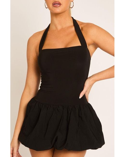 Rebellious Fashion Black Halterneck Puffball Mini Dress