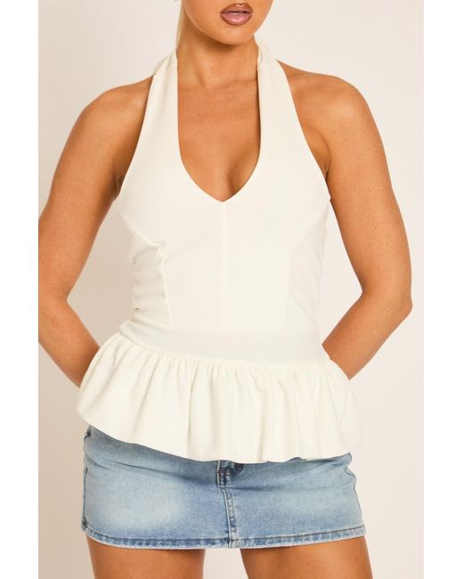 Rebellious Fashion White Halterneck Peplum Top