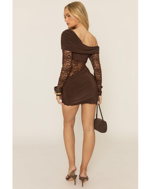 Rebellious Fashion Brown Lace Drape Front Mini Dress