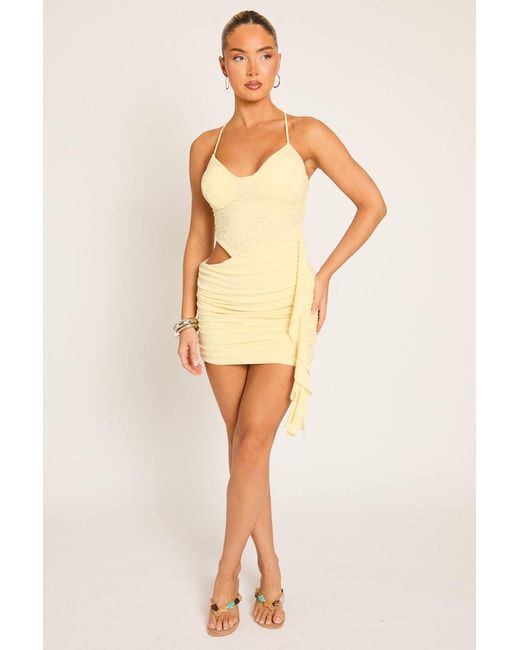 Rebellious Fashion Natural Lace Cut Out Ruffle Mini Dress