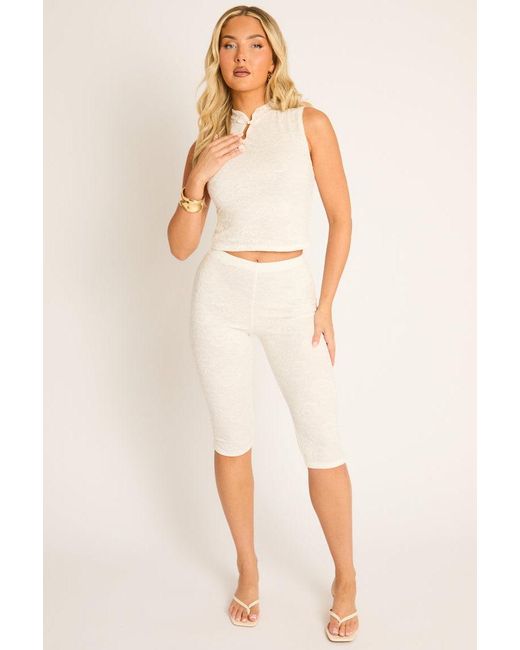 Rebellious Fashion White Lace Trim Detail Top And Capri Co-Ord Set