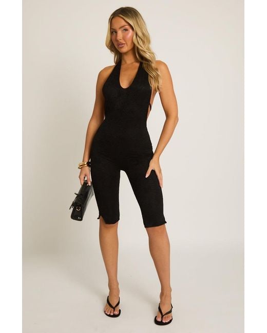 Rebellious Fashion Black Lace Corset Capri Jumpsuit