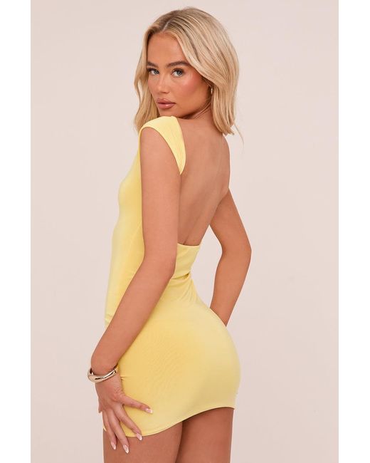 Rebellious Fashion Yellow Boat Neck Backless Bodycon Mini Dress
