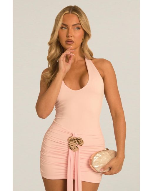 Rebellious Fashion Natural Draped Sash Mini Dress