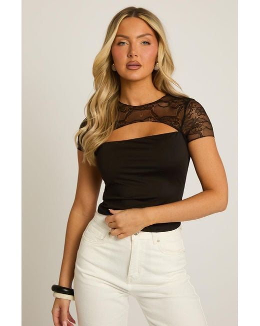 Rebellious Fashion Black Lace Detail Top