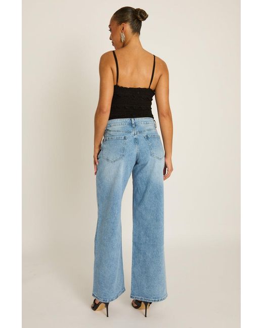 Rebellious Fashion Blue Mid Wide Leg Jeans