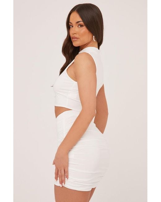 Rebellious Fashion White High Neck Cropped Top & Mini Skirt Co-Ord Set