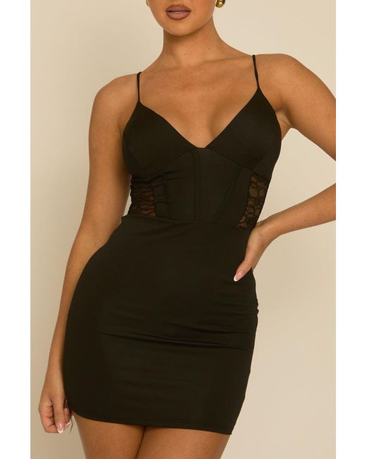 Rebellious Fashion Black Lace Insert Strappy Mini Dress