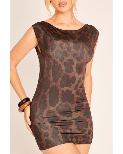Rebellious Fashion Natural Boat Neck Backless Bodycon Mini Dress