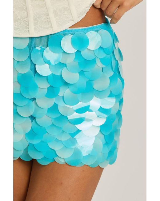 Rebellious Fashion Green Disc Sequin Mini Skirt