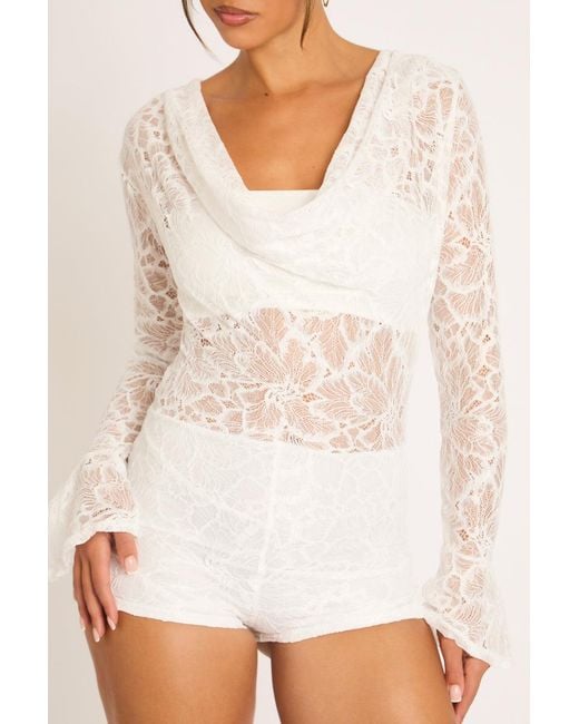 Rebellious Fashion White Cream Lace Cowl Front Micro Playsuit