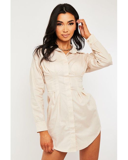 Rebellious Fashion Brown Tailored Waist Long Sleeve Shirt Dress