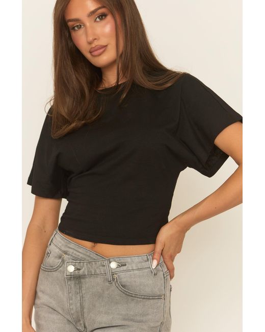 Rebellious Fashion Black Short Sleeve Cinched Waist T-Shirt