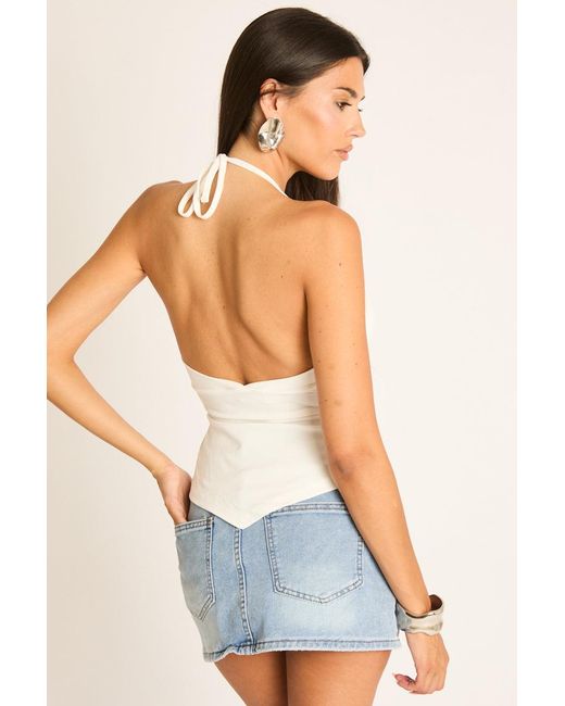 Rebellious Fashion White Plunge Halterneck Top