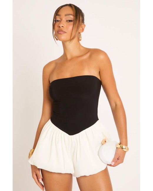Rebellious Fashion Black Bandeau Contrast Puffball Playsuit
