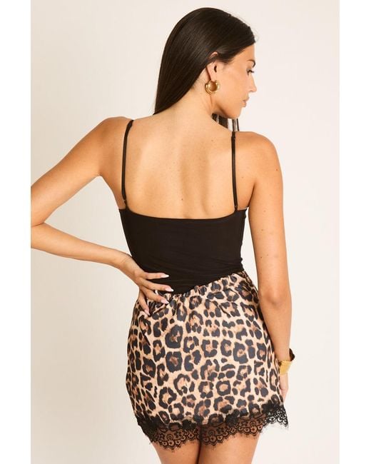 Rebellious Fashion Black Print Lace Trim Mini Skort