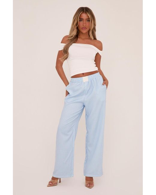 Rebellious Fashion Blue Pinstripe Elasticated Waist Straight Leg Trousers