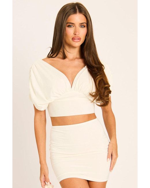 Rebellious Fashion Natural Drape Crop Top And Mini Skirt Co-Ord Set