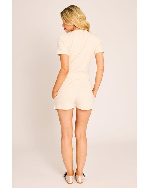 Rebellious Fashion Natural Rib Button Front Top And Short Loungewear Co-Ord Set