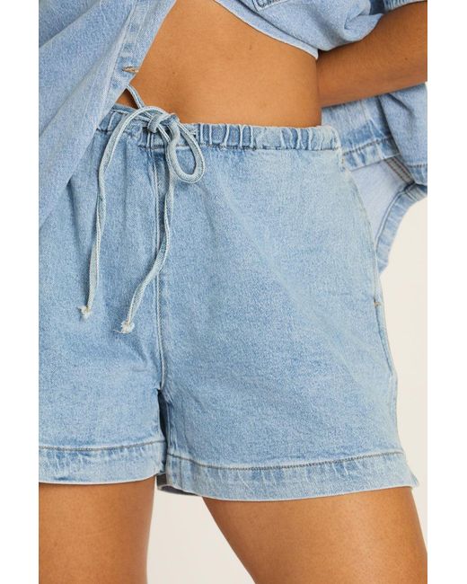 Rebellious Fashion Blue Denim Drawstring Waist Shorts