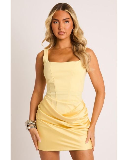 Rebellious Fashion Yellow Square Neck Corset Draped Mini Dress