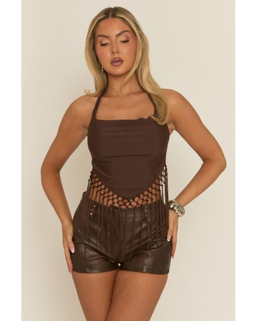 Rebellious Fashion Brown Tassel Halter Top