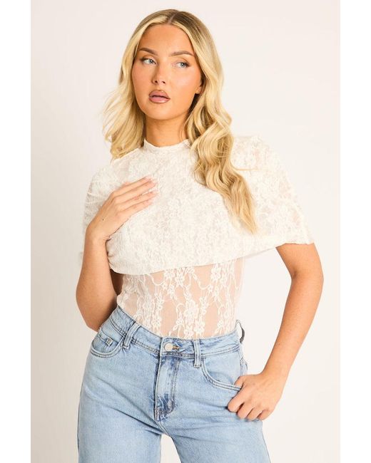 Rebellious Fashion Blue Lace Cape Detail Bodysuit