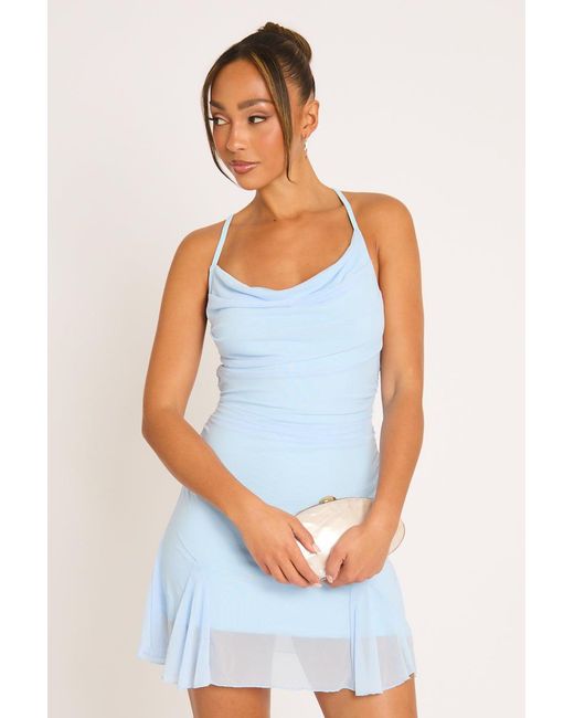 Rebellious Fashion Blue Godet Hem Mini Dress