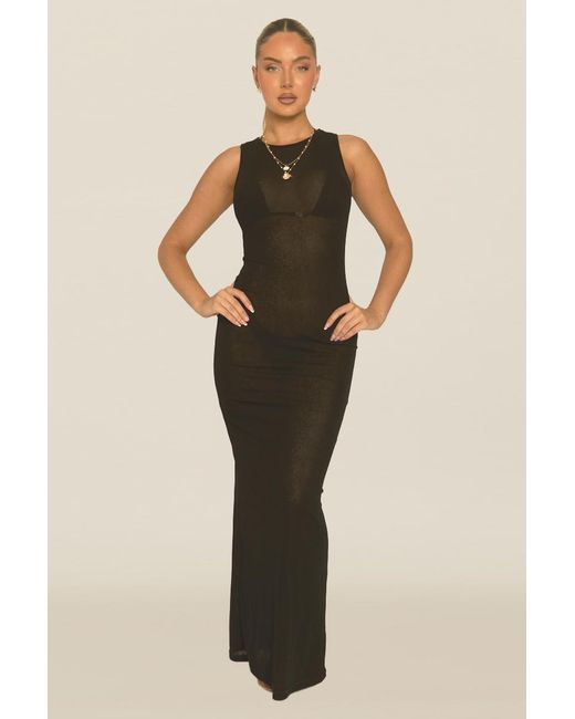 Rebellious Fashion Brown Semi Sheer Racer Maxi Beach Dress