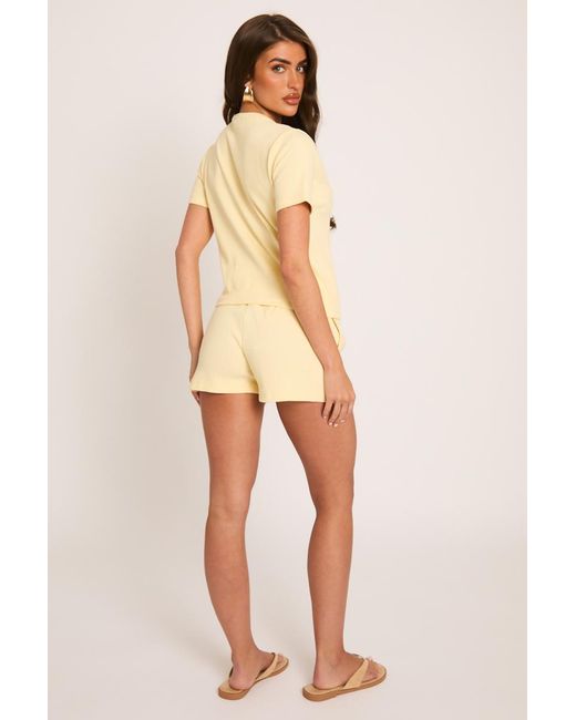 Rebellious Fashion Natural Rib Button Front Top And Short Loungewear Co-Ord Set