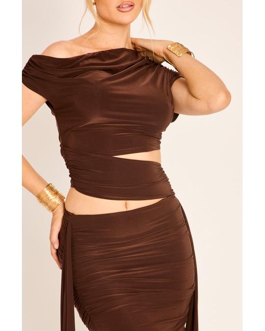 Rebellious Fashion Brown One Shoulder Cut Out Drape Mini Dress