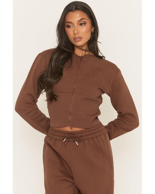 Rebellious Fashion Brown Zip Through Loungewear Co-Ord Set