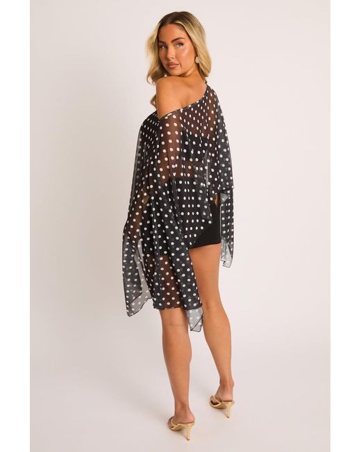 Rebellious Fashion Black Slash Neck Mesh Cape Top