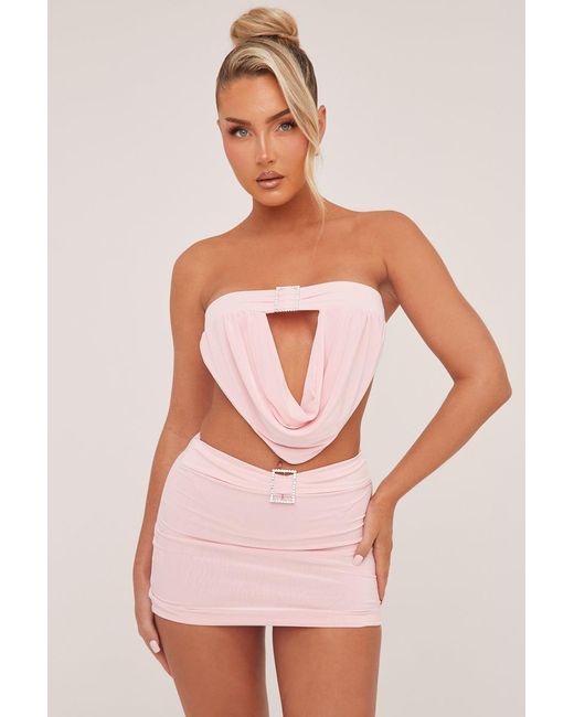 Rebellious Fashion Pink Buckle Detail Cropped Top & Mini Skirt Co-Ord Set