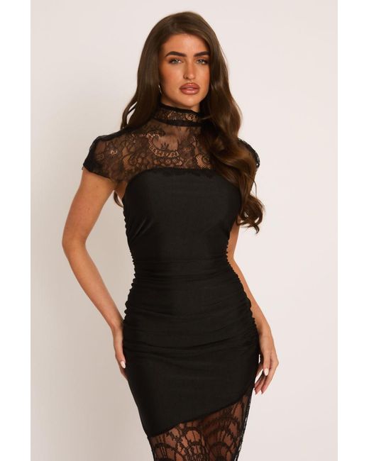 Rebellious Fashion Black Lace Detail Bandeau Maxi Dress